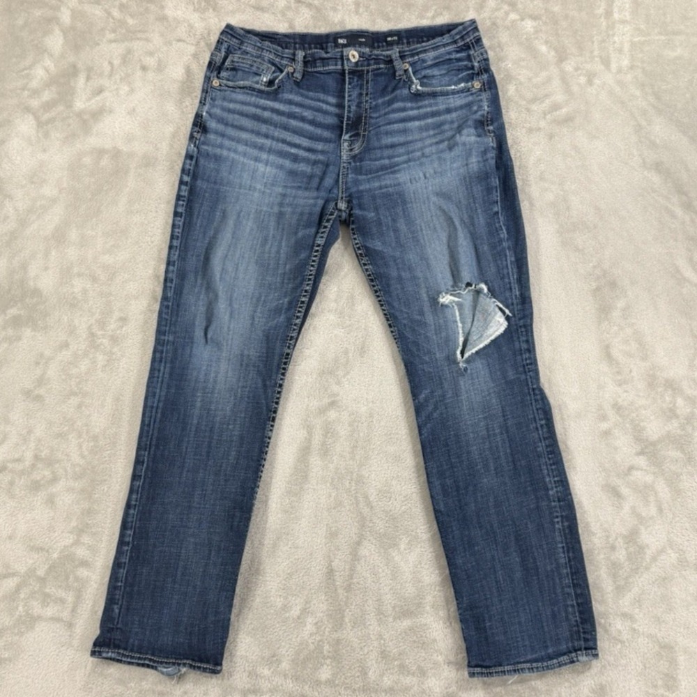 BKE Jeans Mens 36x32 Tyler Thrashed Distressed Western Cowboy Whiskered Relaxed‎